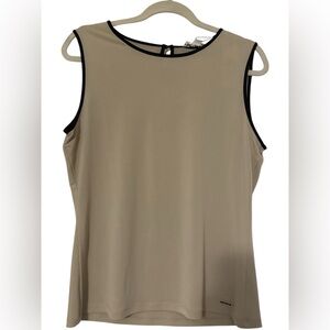 Calvin Klein Tan Sleeveless Blouse With Black Trim